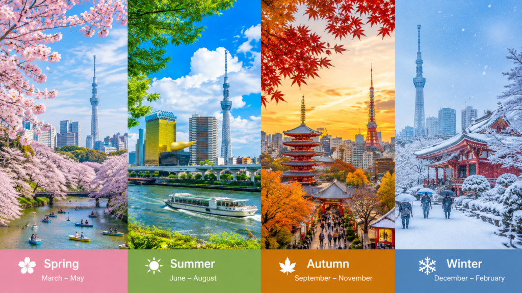 Tokyo in spring, summer, autumn, and winter