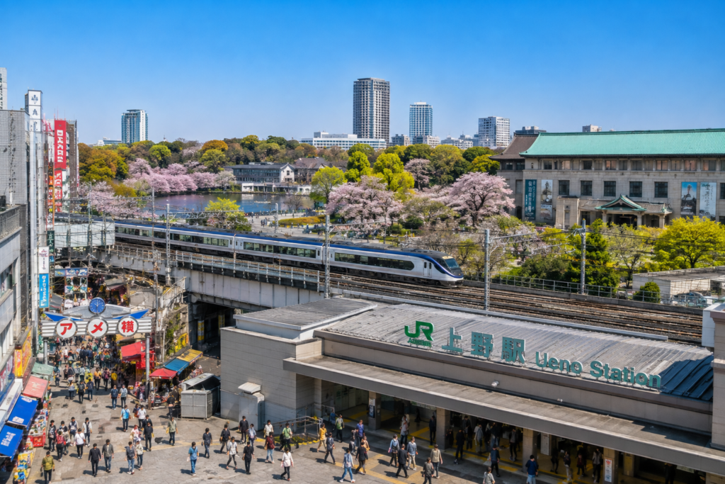 Ueno Station and Ueno Park in Tokyo