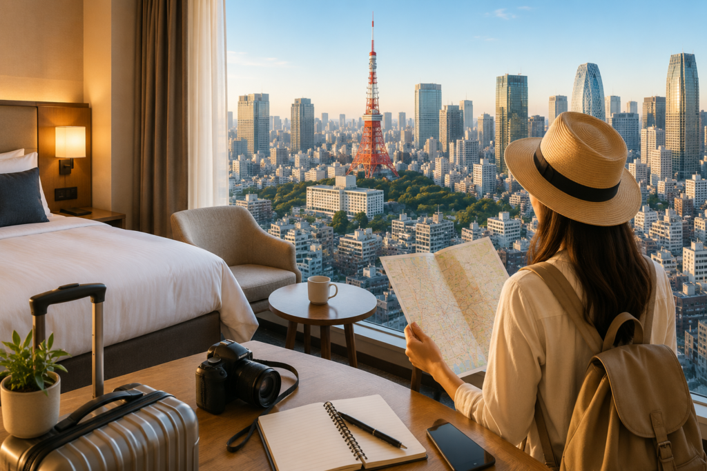 Traveler choosing where to stay in Tokyo