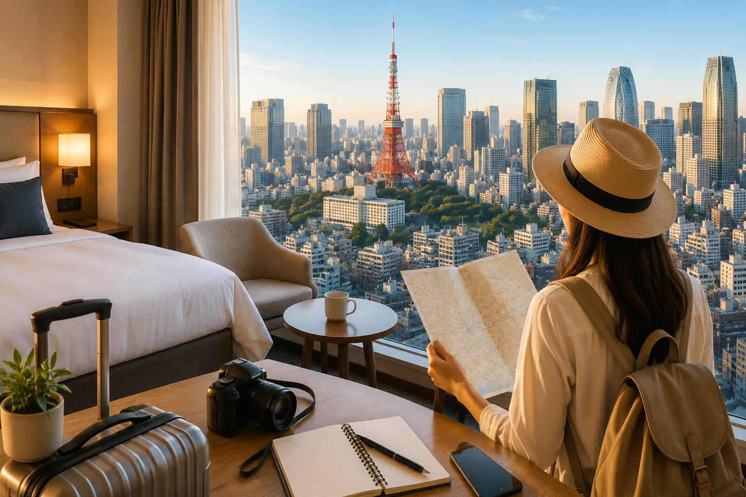 Traveler choosing where to stay in Tokyo