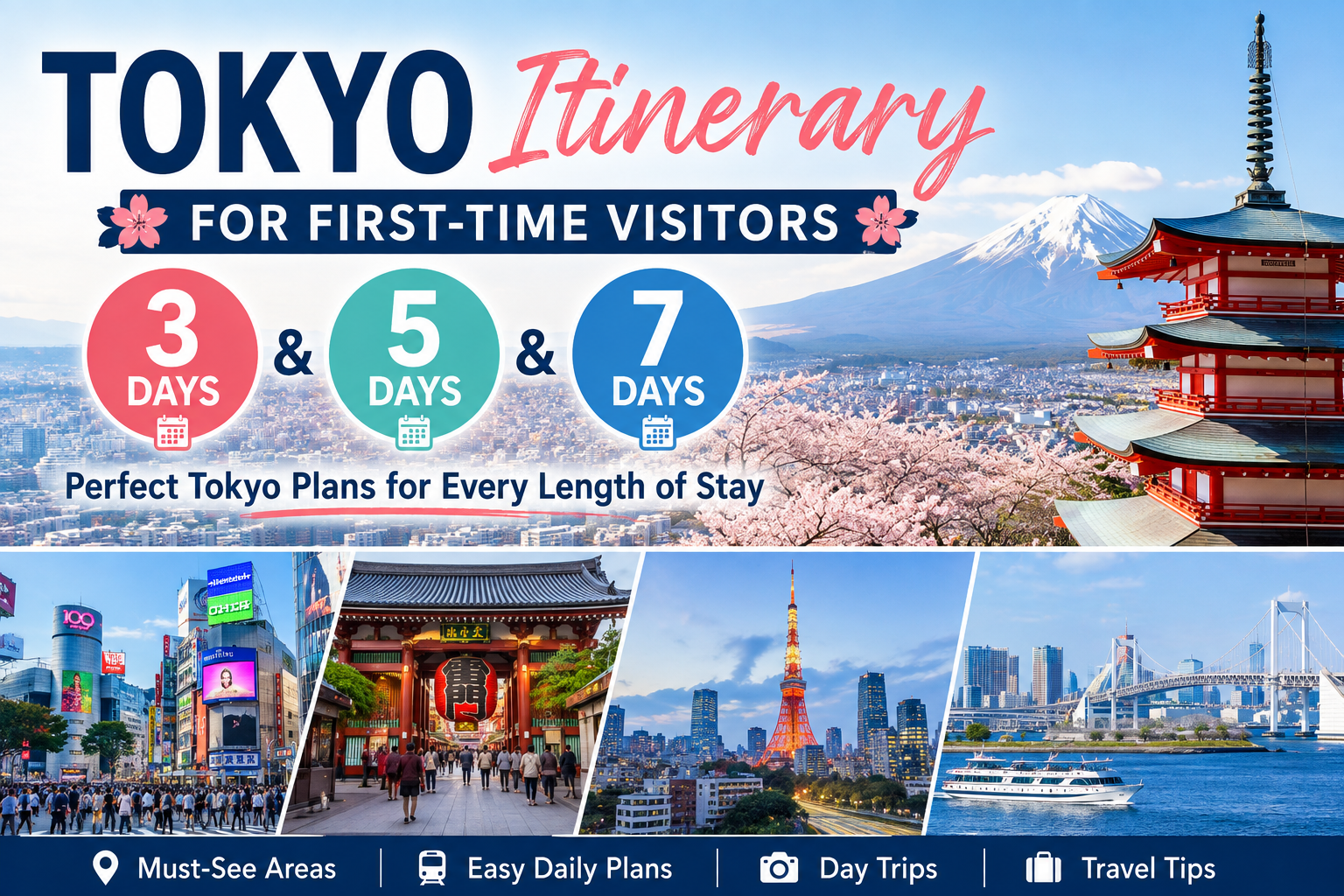 Tokyo itinerary for first-time visitors with 3, 5 and 7 day travel plans