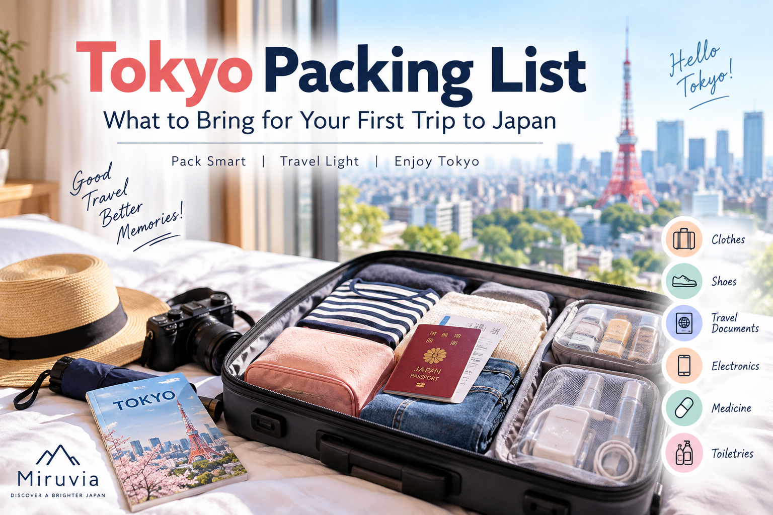 Tokyo packing list with travel essentials for a first trip to Japan