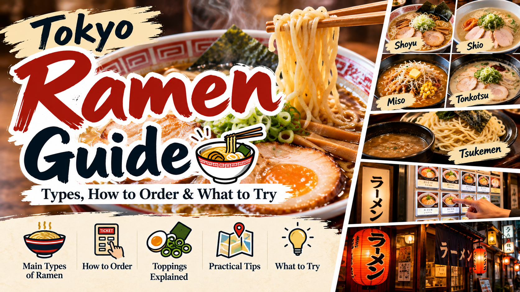 Tokyo ramen guide featuring shoyu, shio, miso, tonkotsu and tsukemen