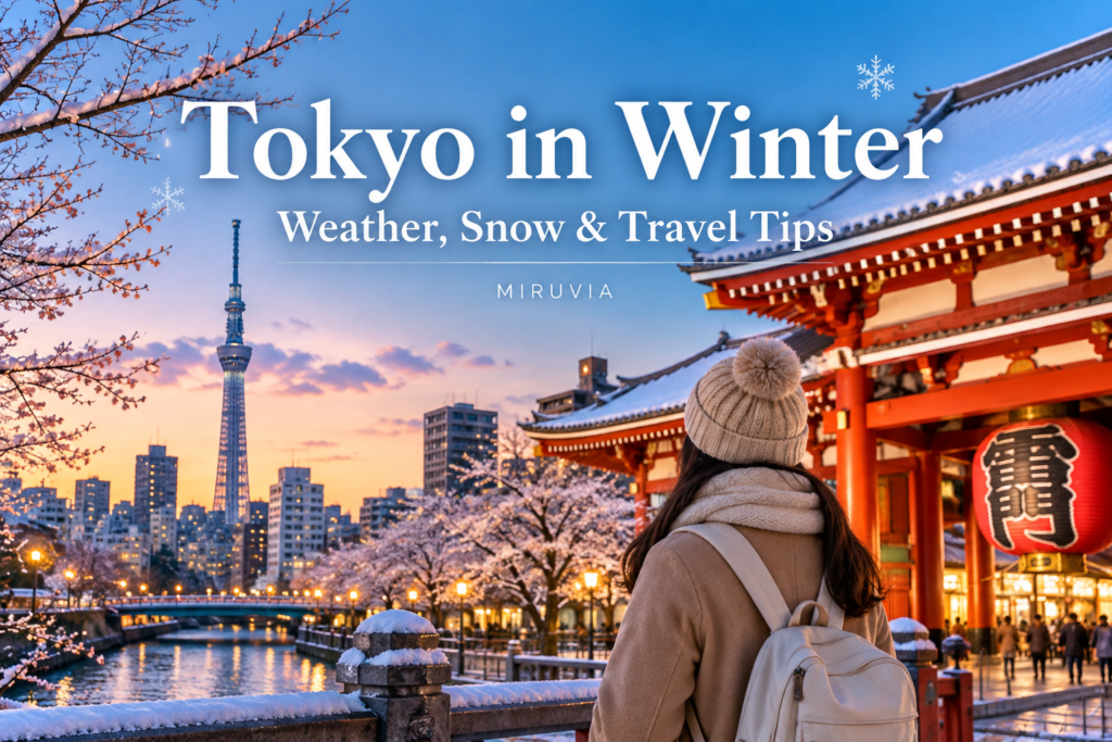 Tokyo in winter with snow and seasonal scenery