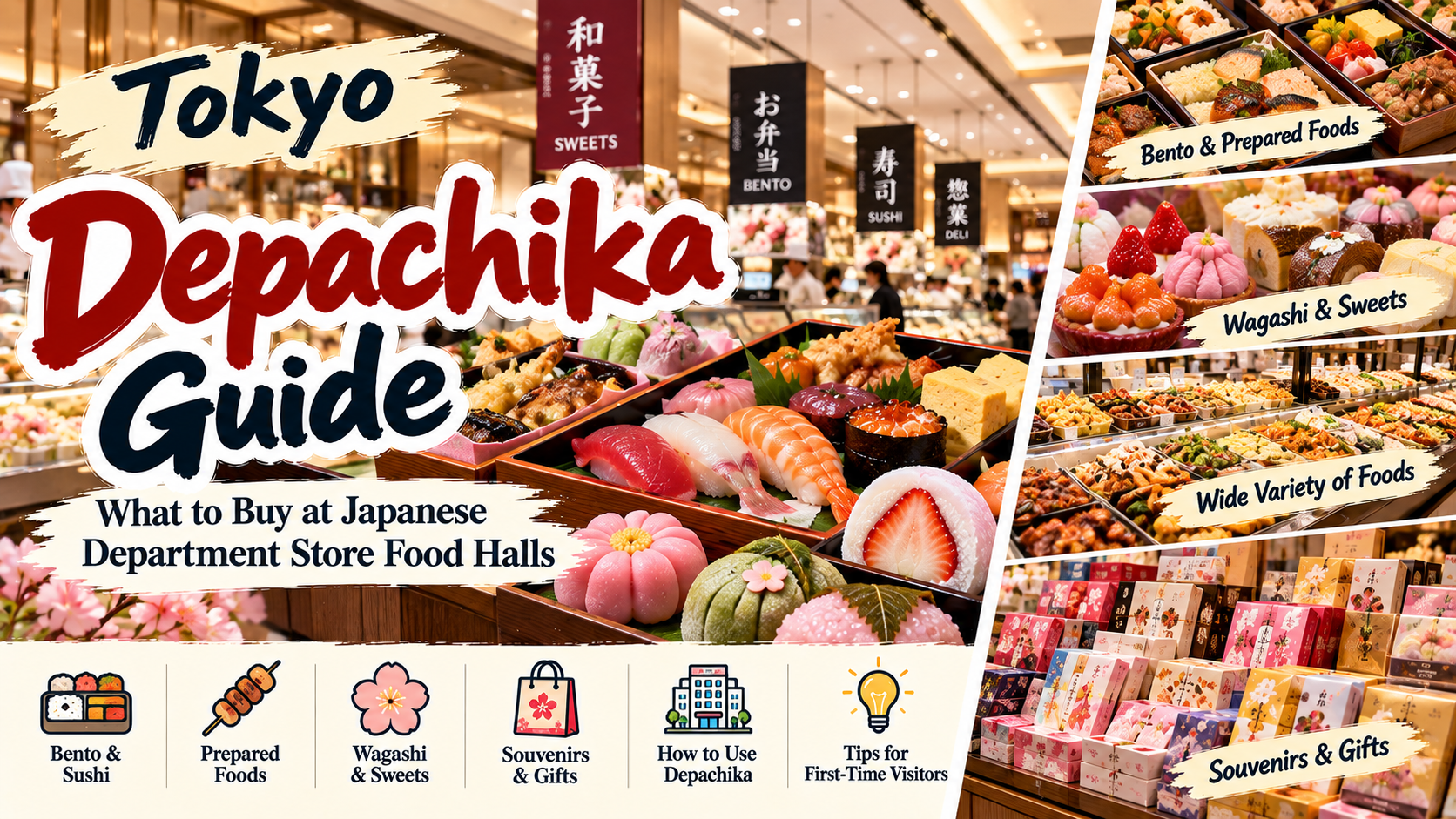Tokyo depachika guide featuring bento, sushi, Japanese sweets and department store food halls
