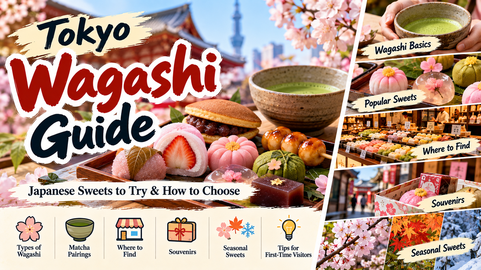 Tokyo wagashi guide featuring Japanese sweets, matcha, daifuku, dorayaki and dango