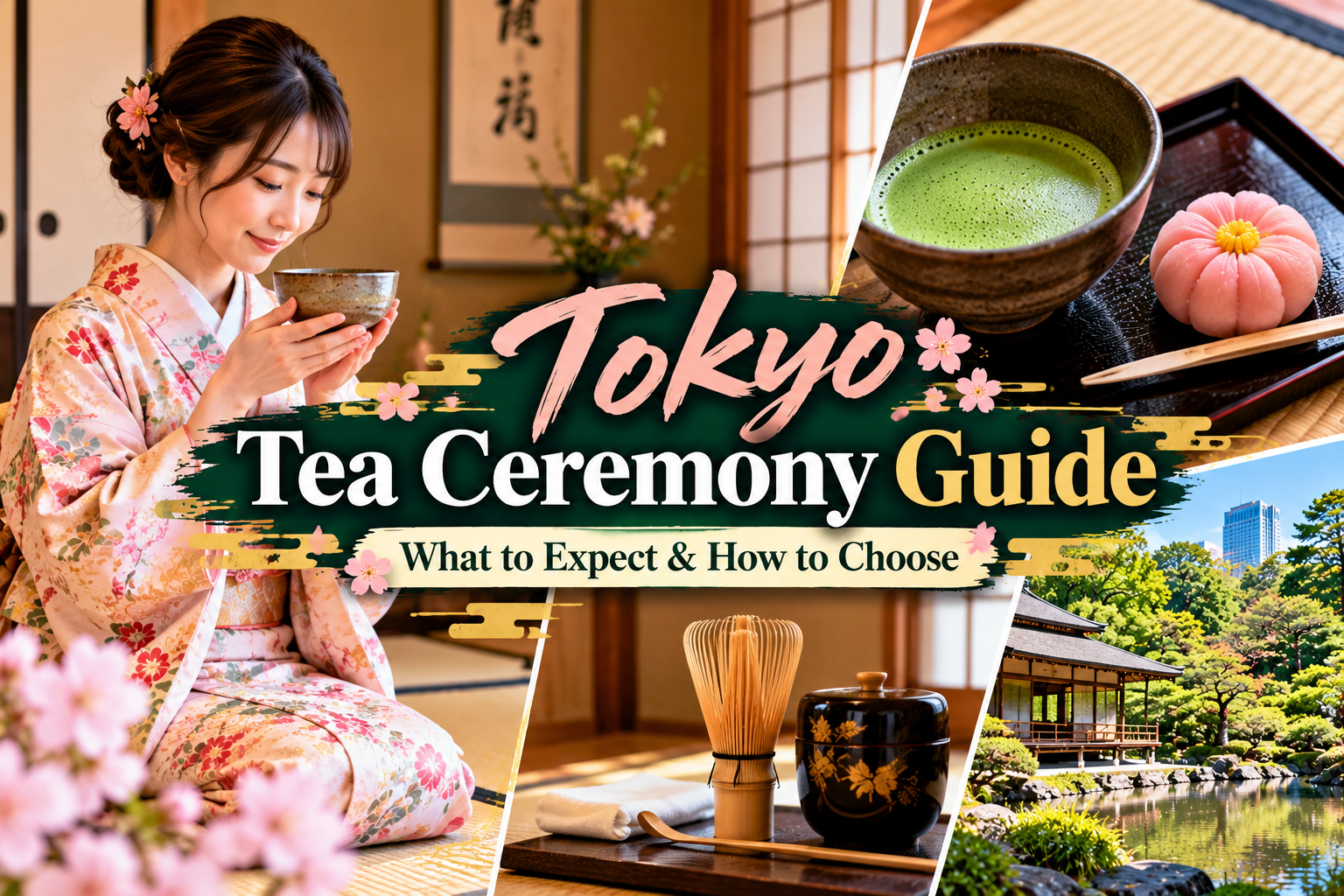 Tokyo tea ceremony guide featuring matcha, wagashi, kimono and traditional Japanese tea utensils